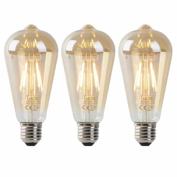 3er Set E27 LED Lampen ST64 gold mit Hell-Dunkel Sensor 4W 400lm 2200K