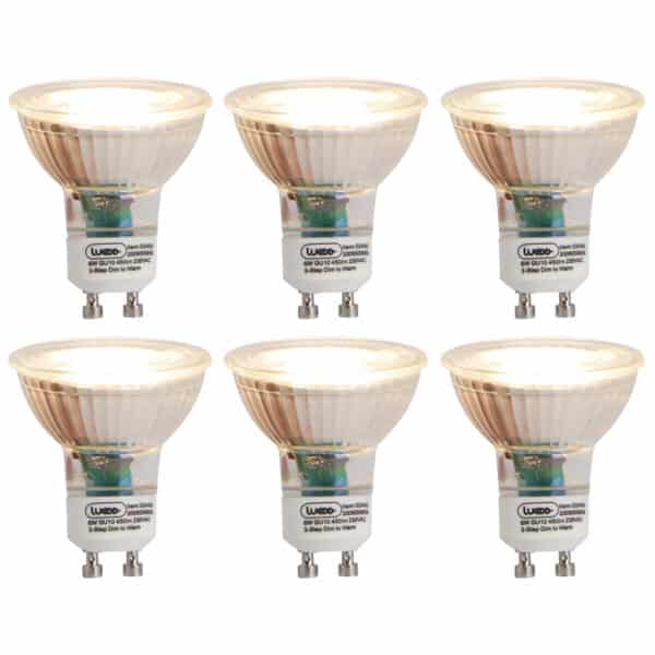 Set mit 6 GU10 3-Stufen-Dimm-zu-Warm-LED-Lampen 6W 450 lm 2000K - 2700K