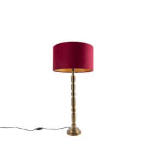 Art Deco Tischlampe Bronze 35 cm Veloursschirm rot - Torre