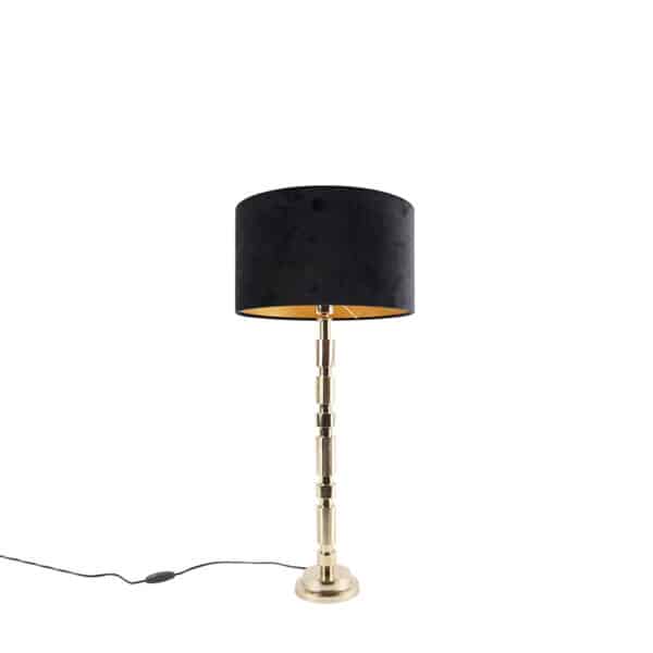 Art Deco Tischlampe Gold mit Veloursschirm schwarz 35 cm - Torre