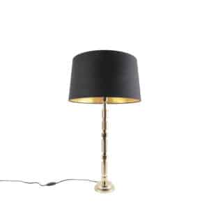 Art Deco Tischlampe Gold mit Baumwollschirm schwarz 45 cm - Torre