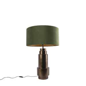 Art Deco Tischlampe Bronze Veloursschirm grün mit Gold 50cm - Bruut