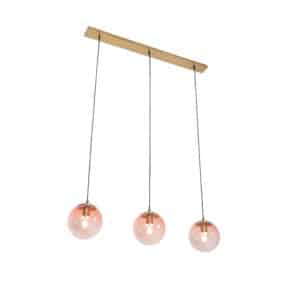 Art Deco Hängelampe Messing mit rosa Glas 3-Licht - Pallon Mezzi