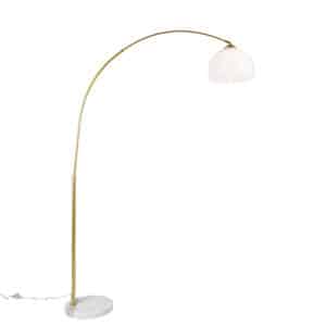 Moderne Bogenlampe Messing mit weißem Schirm - Arc Basic