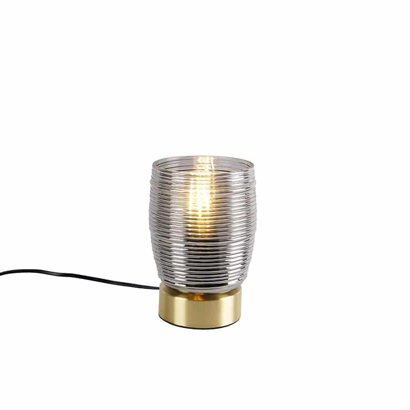 Art Deco Tischlampe Messing mit Rauchglas - Michi