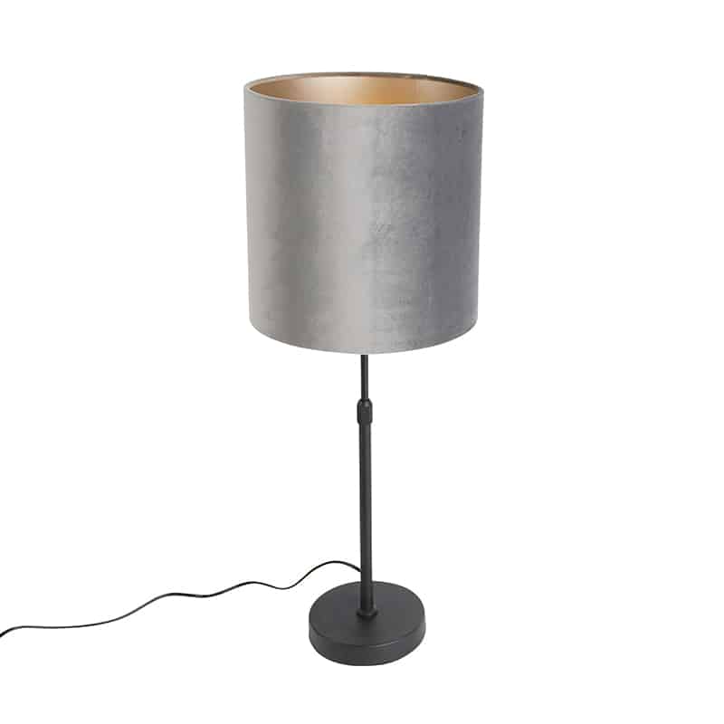 Moderne Tischlampe schwarz Stoffschirm grau 25 cm verstellbar - Parte
