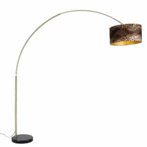 Moderne Bogenlampe Messing schwarz Marmor Sockel Leopard 50 cm -XXL