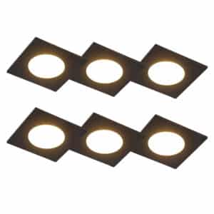 6er Set Einbaustrahler schwarz inkl. LED 3-Stufen dimmbar IP65 - Simply