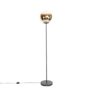 Art Deco Stehlampe schwarz mit goldenem Glas - pallon