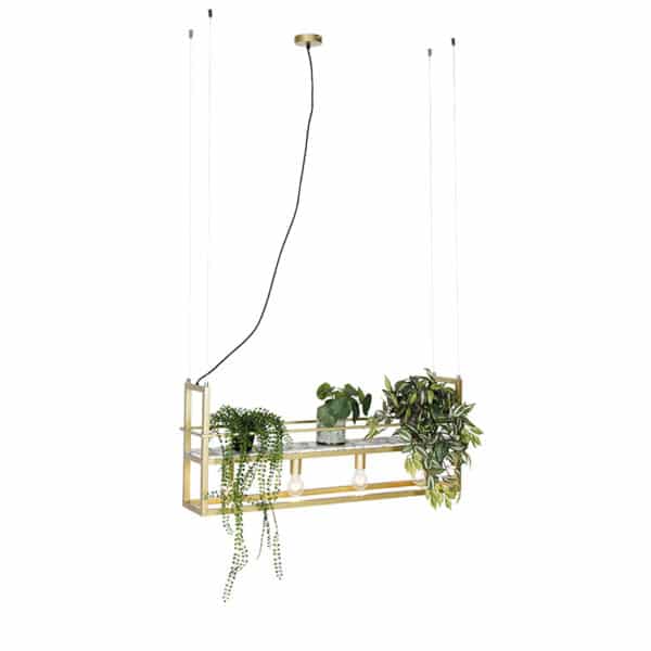 Industrielle Hängelampe gold mit Marmor und Gestell 4-flammig - Cage Rack