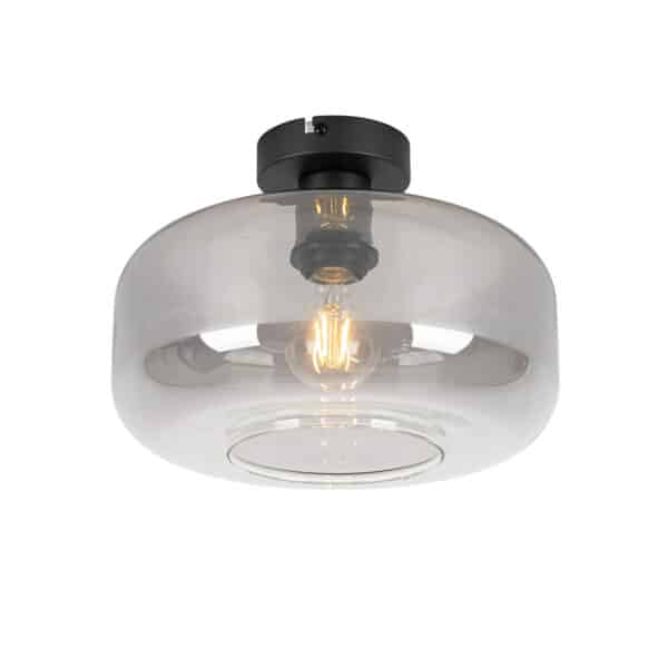 Art Deco Deckenlampe schwarz mit Rauchglas - Bizle