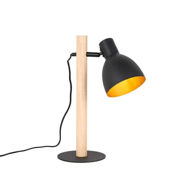 Ländliche Tischlampe schwarz mit Holz – Flint