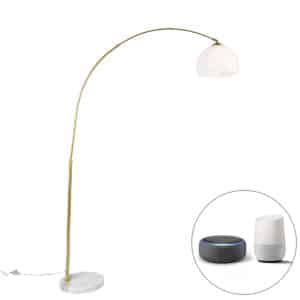 Smarte Bogenlampe aus Messing mit weißem Schirm inkl. WLAN A60 - Arc Basic