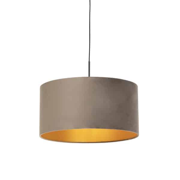 Hängelampe mit Veloursschirm taupe mit Gold 50 cm - Combi