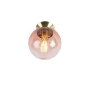 Art Deco Deckenlampe Messing mit rosa Glas - Pallon